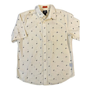 St Johns Bay Shirt Mens Large Navy Flamingo Print Button Up Short Sleeve Casual